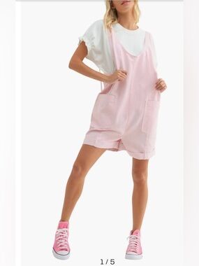 70. Wishlist $69 Light Pink Striped Romper Overalls